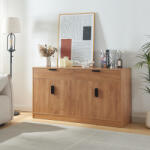 [en. casa] Comoda living Varkaus 140x40x75 cm, MDF, decor stejar, 4 usi (85290423) Comoda