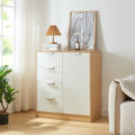 [en. casa] Comoda Varkaus cu 4 sertare si dulap, stejar/alb, 90x80x40 cm (85290421) Comoda
