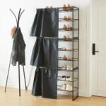 [en. casa] Set 3 rafturi pentru pantofi cu perdea, metal, negre, extensibile (87137414) Pantofar