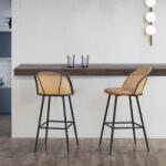 [en. casa] Set 2 scaune de bar Gausdal maro cu negru, spatar ratan (81938422)