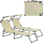 [casa.pro] Set 2 sezlonguri pliabile cu parasolar reglabil Lomeda, bej (52489962)