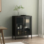 [en. casa] Bufet living Fauske cu usi din sticla, metal, negru, 80x40x101, 5 cm (83058222) Comoda
