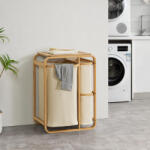 [en. casa] Cos de rufe cu 3 compartimente si raft superior din bambus, bej (83853073)