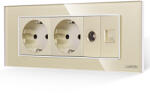 Luxion Priza Dubla Schuko + TV + Internet cu Rama din Sticla LUXION, Standard Italian, 6M SmartElectro IntelligentHouse (LXI-2045/32/38GF-G)