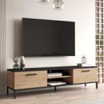 [en. casa] Comoda TV Lempäälä 160 cm, 2 usi si rafturi, stejar/negru (84037679)