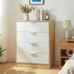 [en. casa] Comoda Varkaus cu 4 sertare, stejar deschis si alb, 90x70x40 cm (85290419) Comoda
