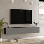 [en. casa] Comoda TV suspendata Lapinlahti 180 cm, negru cu aspect beton (84037684)