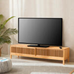 [en. casa] Comoda TV din bambus Videbæk 140x40x38 cm cu usi glisante (82061851)