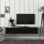 [en. casa] Comoda TV suspendata Toivakka 135x31x25 cm, stejar si negru (83062696)