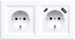 Leziter Priza Leziter Nova cu împamantare 16A si USB-A/USB-C, cadru alb (LN2KERV-F_LNFCS-F_LNUSB-F)