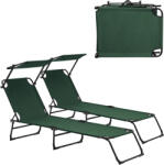 [casa.pro] Set 2 sezlonguri pliabile Lomeda cu copertina, verde închis, 187x53 cm (52489963)
