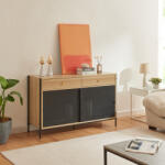 [en. casa] Comoda TV Tysnes 120x40x75 cm, stejar si negru, cu usi glisante (85322683)