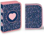 S-Cool Penar fete neechipat, cu fermoar si 2 clapete, S-COOL Pink Heart Penar