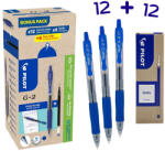 Pilot Set 12 rollere cu gel, albastre, 0.7 mm, PILOT G-2 + 12 rezerve