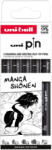 uni Liner varf 0.05-1.2 mm plus pensula, UNI Pin 200 Fine Line Manga Shonen, 5 buc/set
