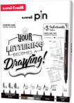 uni Liner varf 0.1-1.0 mm plus pensula, UNI Pin 200 Fine Line Lettering, 9 buc/set