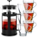 Vilde 7 Darabos Kávéprés és Pohár Készlet, Vilde, 1 L, 14x11x20, 5 Cm, 9, 5x8, 5x11 cm, Fekete, Üveg, Matt Anyag, Rozsdamentes Acél (SET617)