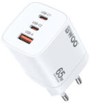 BWOO CDA147 PD+ QC 3.0 65W 1XUSB-A + 2XUSB-C, Hálózati gyorstöltő, fehér