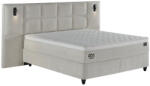 ABC Bedding Elysium Prime okos kárpitozott ágyneműtartós ágy - krém színű, beépített világítás, széles fejvég + Elysium táskarugós matrac - kemény, Extra Firm hab, Hyper hab, Smart Soft huzat - 200x200