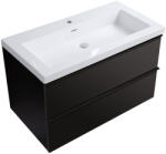 Cerano - Velora fürdőszobaszekrény - fényes fehér - fekete fogantyú + Ovo márvány mosdó - matt fekete - 99x53x46 cm