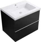 Cerano - Velora fürdőszobaszekrény - fényes fehér - króm fogantyú + Ovo márvány mosdó - matt fekete - 59x53x46 cm