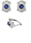  Cercei Safir Albastru Cu Zircon Oval Fatetat 12x7x13 mm Argint 925 - 1 Pereche
