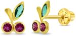 Bebe Gold Cercei din Aur 14K pentru Copii - Cirese cu pietre CZ fucsia, inchidere cu Filet si Protectie