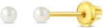 Bebe Gold Cercei nou nascuti din Aur 14K cu Perle de Cultura 2.5mm, model Rotund Clasic, inchidere cu Filet si Protectie