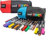 uni Marker UNI Posca 003, 16 buc/set, in penar cu fermoar negru/rosu