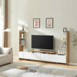 [en. casa] Comoda TV Rauki cu rafturi laterale, alb si stejar, 233x31x141 cm (87744238)