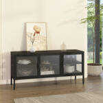 [en. casa] Vitrina sideboard metalica neagra cu 3 usi din sticla, 118 cm (89540113) Comoda