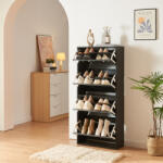 [en. casa] Pantofar Lund cu 4 usi rabatabile cu oglinda, negru, 16 perechi (88502513) Pantofar