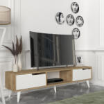 [en. casa] Comoda TV Kullila 160x35x40 cm, stejar natur si alb, [en. casa] (88850193)