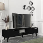[en. casa] Comoda TV Kullila 160x35x40 cm neagra, cu 2 usi si raft deschis (88850195)