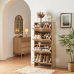 [en. casa] Pantofar Sykkylven cu 4 clapete, 134x60x24 cm, stejar Sonoma (88503917) Pantofar