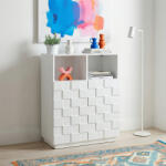 [en. casa] Comoda highboard alba Bopibobro cu 2 usi 3D si rafturi, 86x64x36 cm (90354371) Comoda