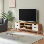 [en. casa] Comoda TV Bordkak 140x30x45 cm, aspect stejar si alb, [en. casa] (90433269)
