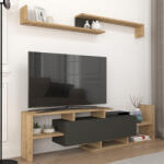 [en. casa] Comoda TV Liksefte cu raft de perete 154x28x42 cm stejar safir/negru (88850197)