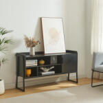 [en. casa] Comoda TV Storfjord 120x33, 5x63 cm neagra, cu rafturi si dulap (85572166)