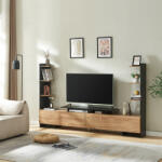 [en. casa] Comoda TV Rauki cu rafturi laterale, negru si aspect lemn mango (87744239)