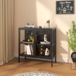 [en. casa] Vitrina sideboard metalica neagra cu 2 usi din sticla, 80x80x35 cm (89540114) Comoda