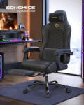 SONGMICS OBG079B01 Ergonomikus Gaming Szék Rugós Ülőpárnával és Lábtartóval Tintafekete (OBG079B01)