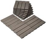  10 darabos Teno® teraszlap készlet, fa mozaik, tartós, egymásba illeszthető, PVC, 30 x 30 cm, világosszürke