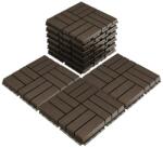  11 darabos Teno® teraszlap készlet, fa mozaik, tartós, egymásba illeszthető, PVC, 30 x 30 cm, sötétbarna