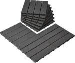  10 darabos Teno® teraszlap készlet, fa mozaik, tartós, egymásba illeszthető, PVC, 30 x 30 cm, sötétszürke színű