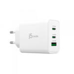 j5create 2xUSB-C, USB-A hálózati töltő 65W fehér (JUP3365E-EN) (JUP3365E-EN) - aqua