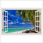 Blueback MAT Fotótapéta ablak Pálmafák, Trópusi tengerpart, 135 x 90 cm (BBIMG7235)