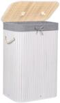 Brius Cos de rufe cu capac, din bambus cu sac textil detasabil, 72 litri, 40x28x60 cm, alb si gri (HA-0076)