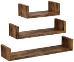 SONGMICS Vintage U-alakú Fali Polc Szett 30/45/60 cm Rusztikus Barna