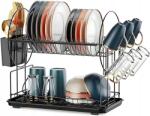  2 szintes edényszárító csepegtető tálcával és lecsepegtető szőnyeggel (B0D5CBYGQX)
